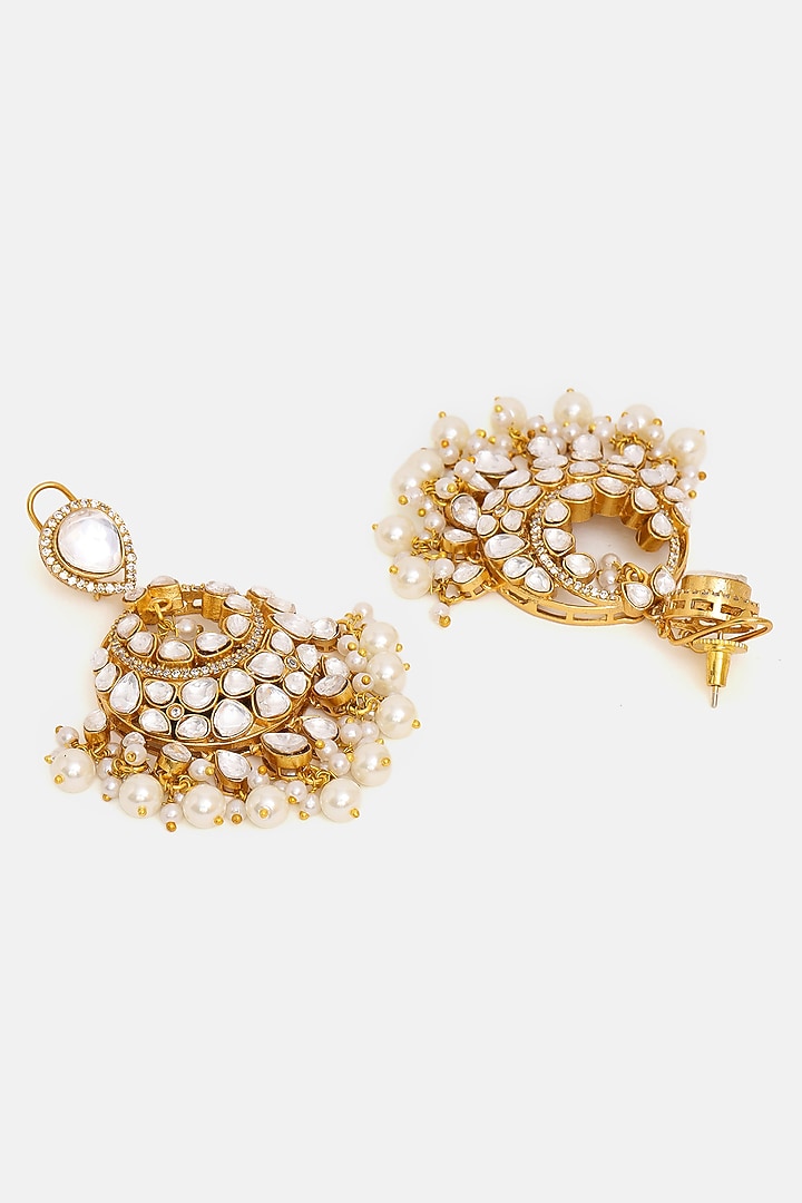 Gold Plated White Kundan Polki Chandbali Earrings by Ruby Raang at Pernia's Pop Up Shop