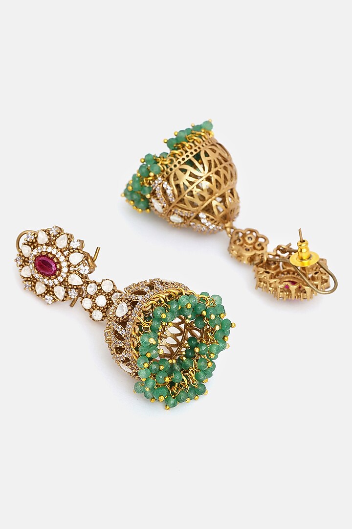 Gold Plated Multi-Colored Kundan Polki Jhumka Earrings by Ruby Raang at Pernia's Pop Up Shop