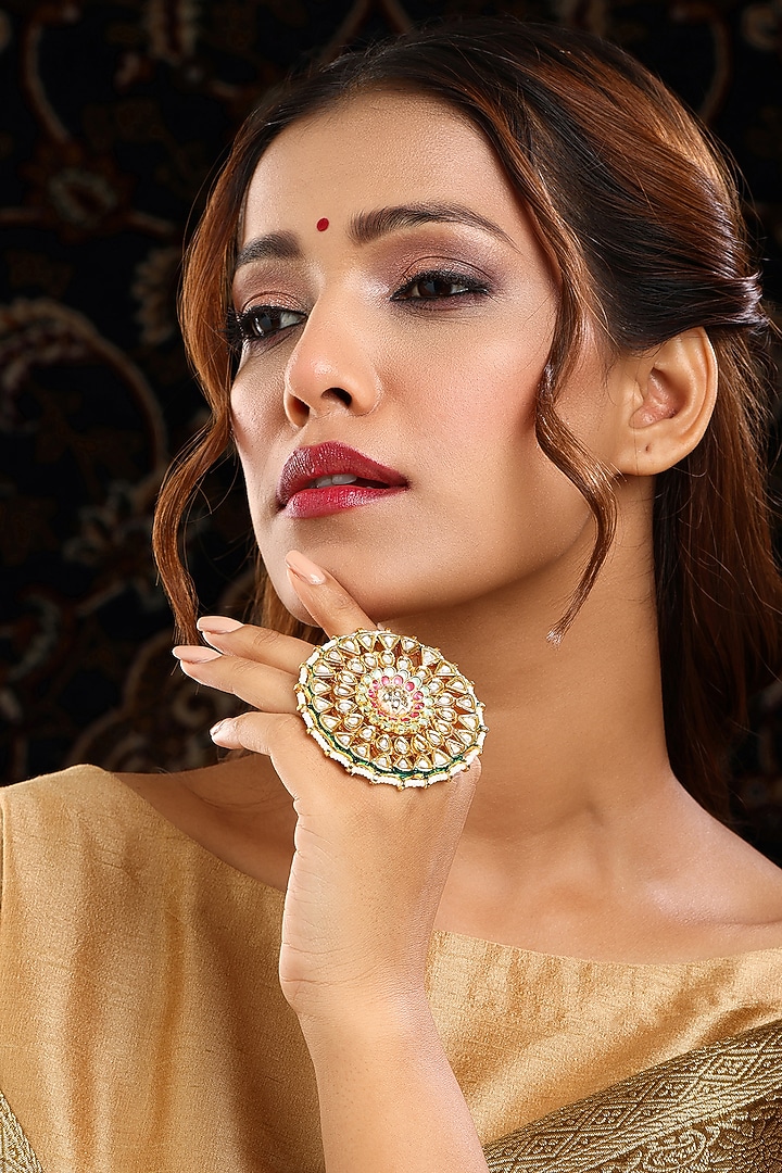 Gold Plated Kundan Polki Handcrafted Ring by Ruby Raang at Pernia's Pop Up Shop