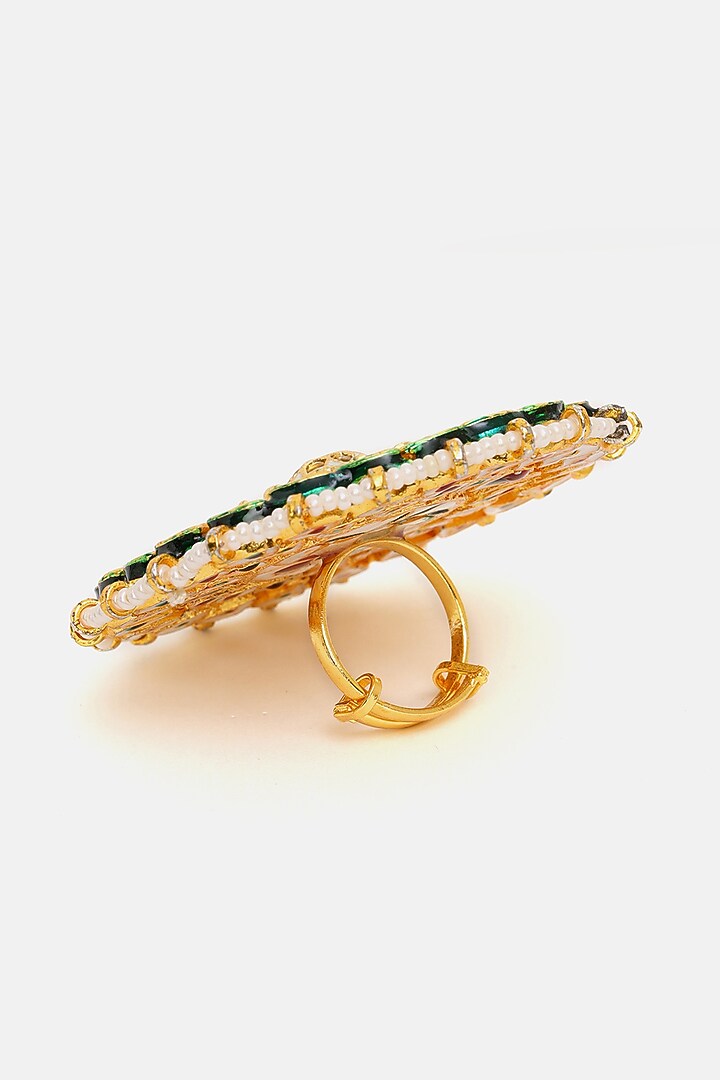 Gold Plated Kundan Polki Handcrafted Ring by Ruby Raang at Pernia's Pop Up Shop