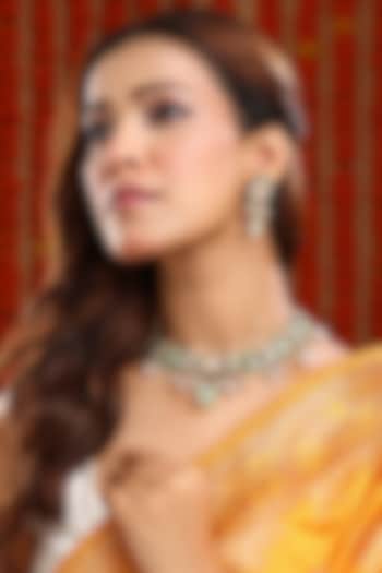 Gold Plated Mint Stone & Kundan Polki Handcrafted Necklace Set by Ruby Raang at Pernia's Pop Up Shop