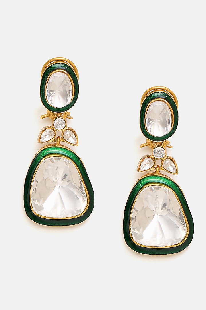 Gold Plated Kundan Polki & Green Meenakari Layered Necklace Set by Ruby Raang at Pernia's Pop Up Shop