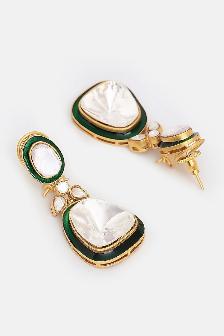 Gold Plated Kundan Polki & Green Meenakari Layered Necklace Set by Ruby Raang at Pernia's Pop Up Shop