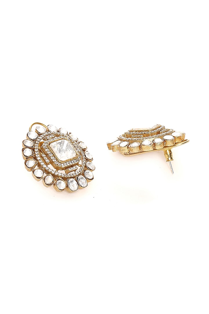 Gold Finish Kundan Polki Stud Earrings by Ruby Raang at Pernia's Pop Up Shop