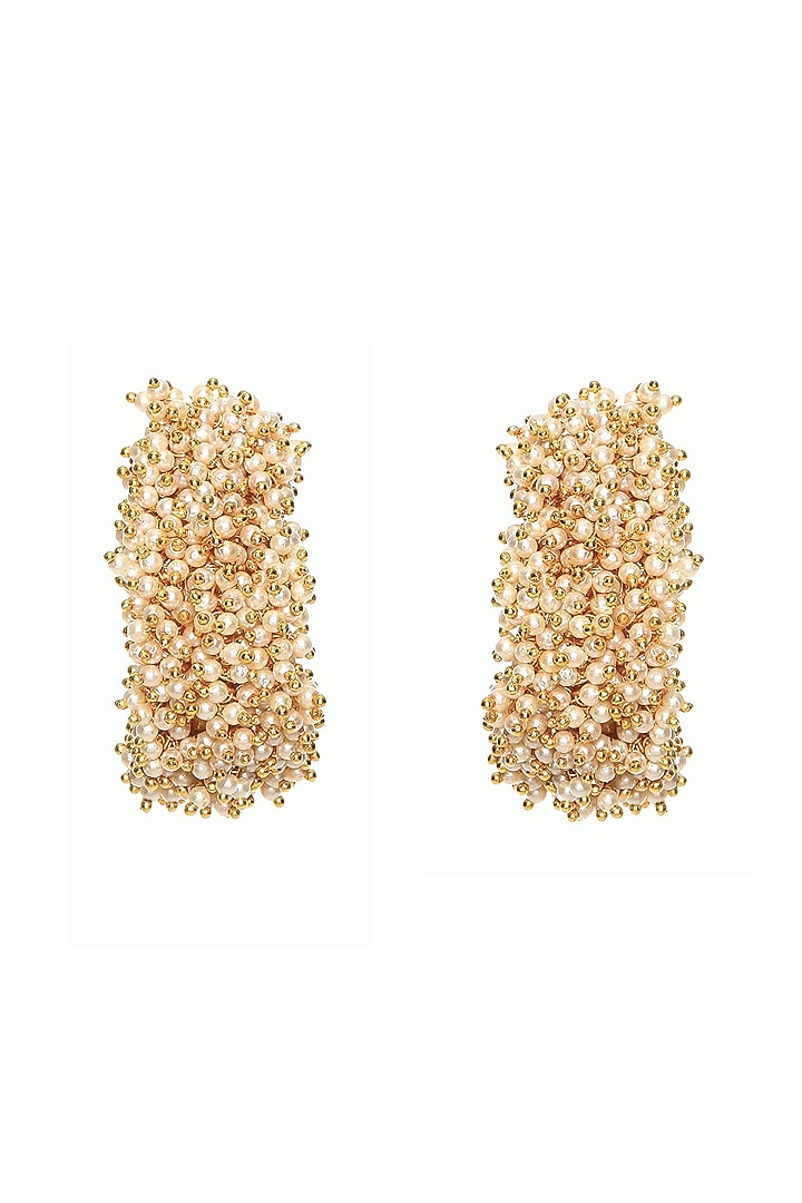 Gold Finish Pearl Hoop Earrings by Ruby Raang at Pernia's Pop Up Shop
