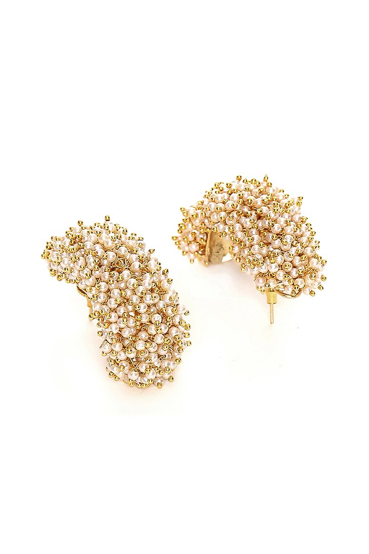 Gold Finish Pearl Hoop Earrings by Ruby Raang at Pernia's Pop Up Shop