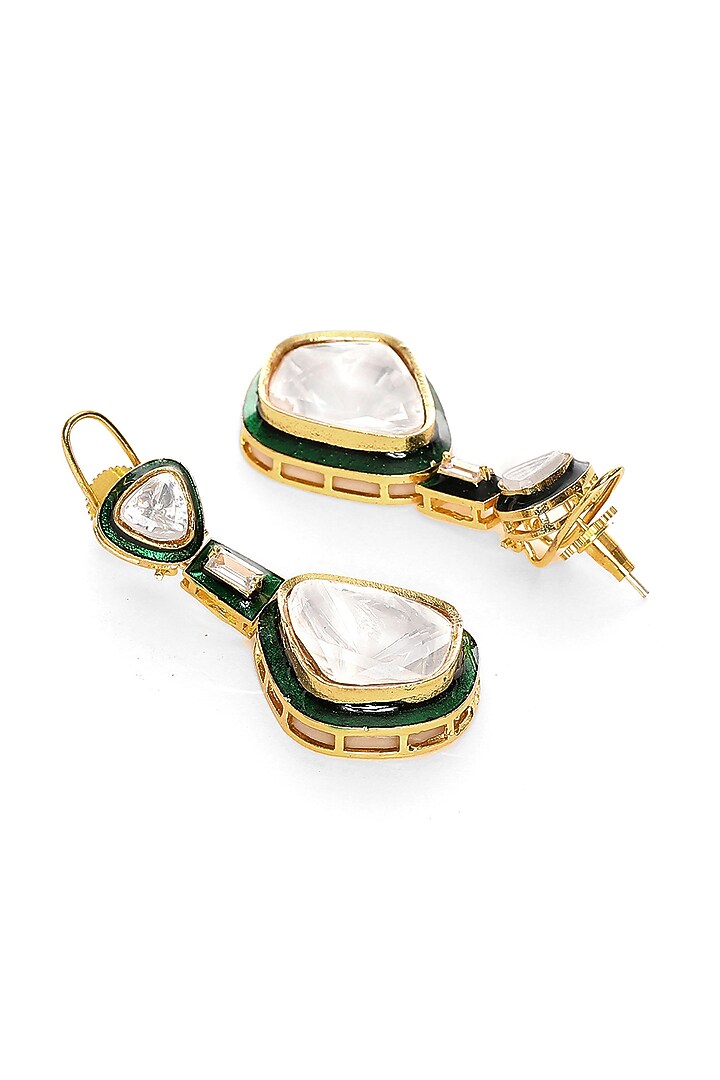 Gold Finish Kundan Polki Meenakari Dangler Earrings by Ruby Raang at Pernia's Pop Up Shop