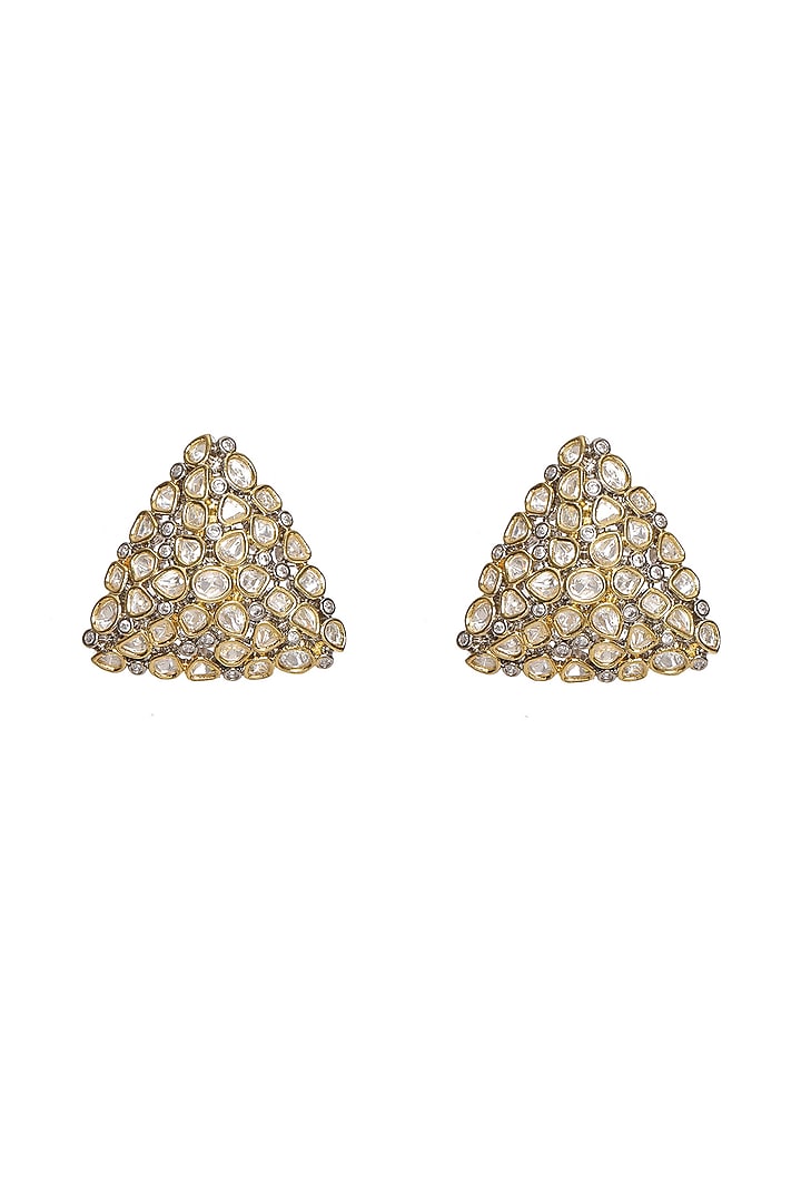 Gold Finish Kundan Polki Triangle Earrings by Ruby Raang at Pernia's Pop Up Shop