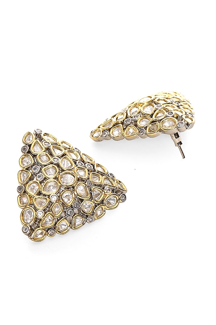 Gold Finish Kundan Polki Triangle Earrings by Ruby Raang at Pernia's Pop Up Shop