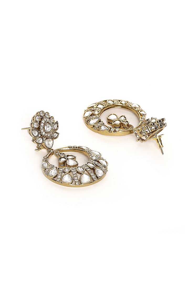 Gold Finish Kundan Polki Chandbali Earrings by Ruby Raang at Pernia's Pop Up Shop
