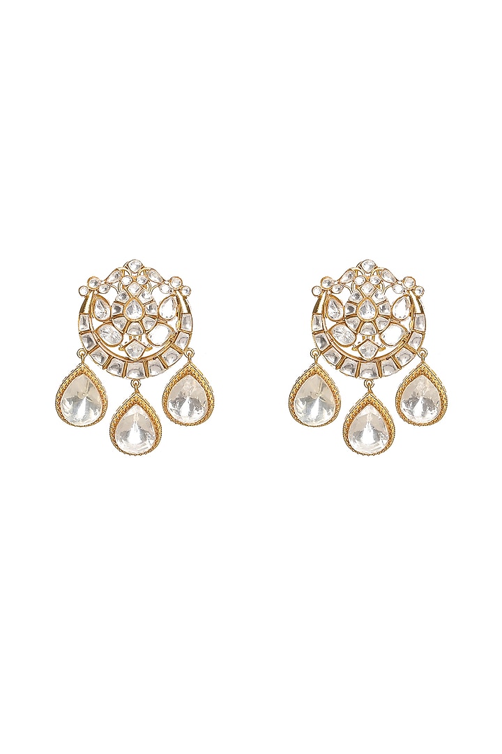 Gold Finish Kundan Polki Chandbali Earrings by Ruby Raang at Pernia's Pop Up Shop