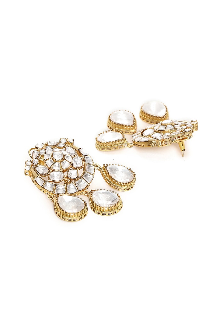 Gold Finish Kundan Polki Chandbali Earrings by Ruby Raang at Pernia's Pop Up Shop