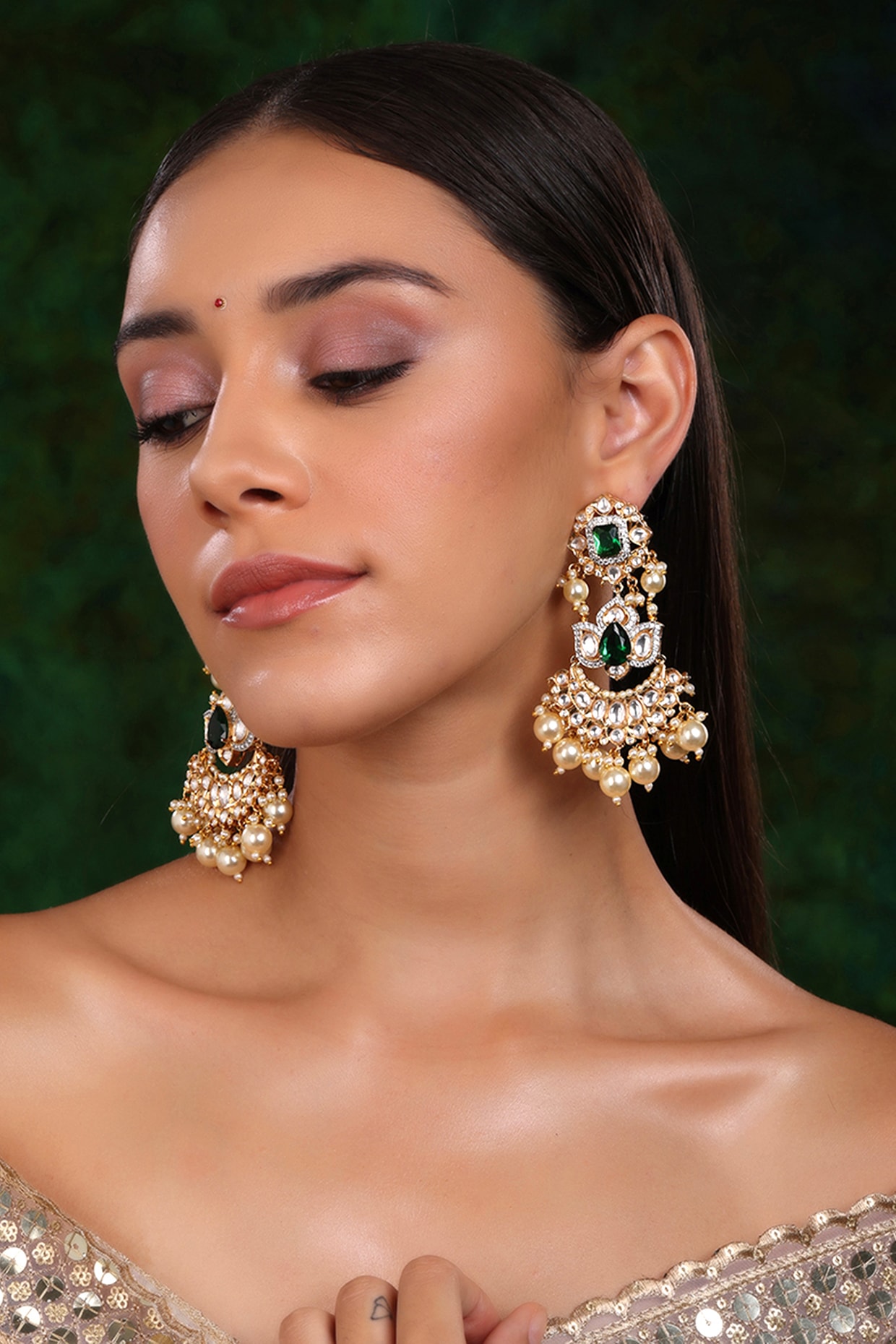 Jhallar Kundan and Diamond Dangler Earrings (Gold) - Ruby Raang main image 1