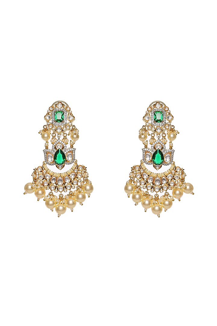 Gold Finish Kundan Polki & Pearl Dangler Earrings by Ruby Raang at Pernia's Pop Up Shop