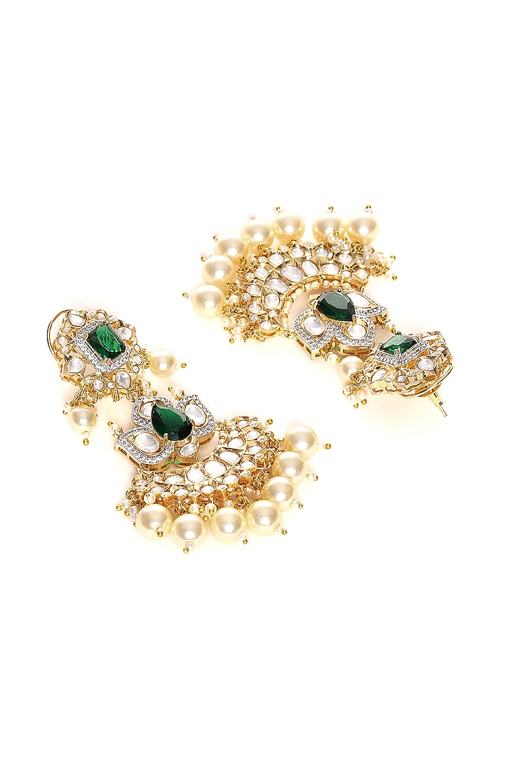 Gold Finish Kundan Polki & Pearl Dangler Earrings by Ruby Raang at Pernia's Pop Up Shop