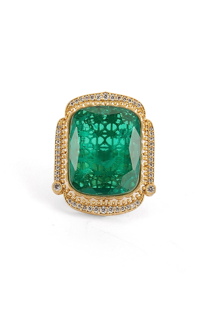 Gold Finish Emerald Ring by Ruby Raang at Pernia's Pop Up Shop