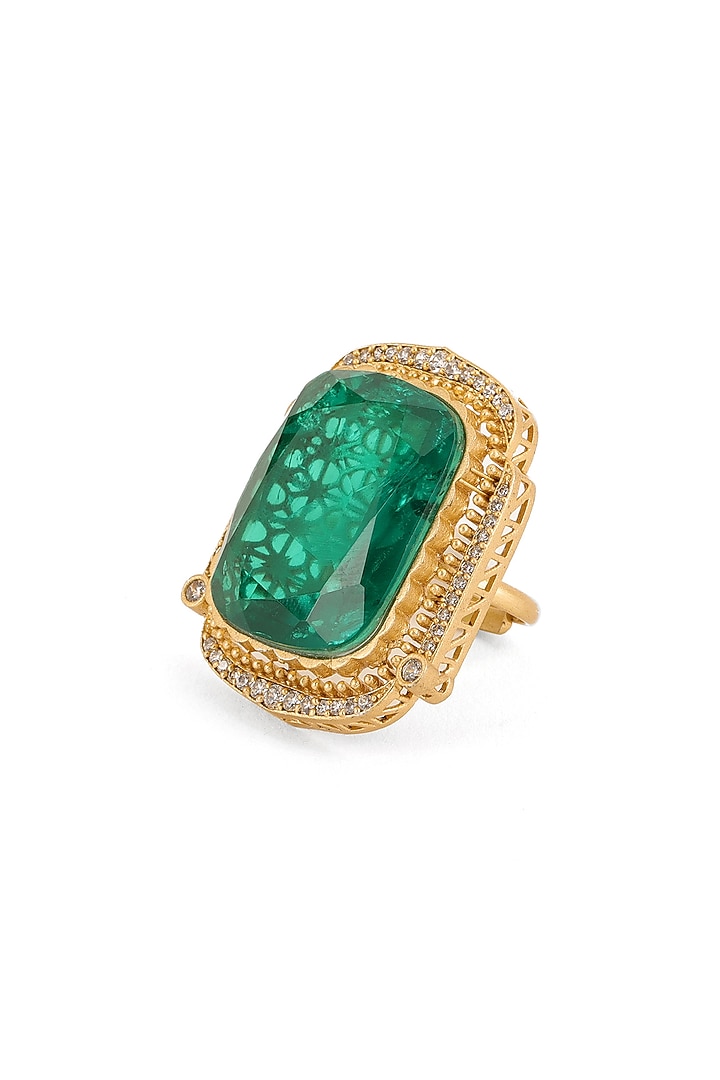 Gold Finish Emerald Ring by Ruby Raang at Pernia's Pop Up Shop