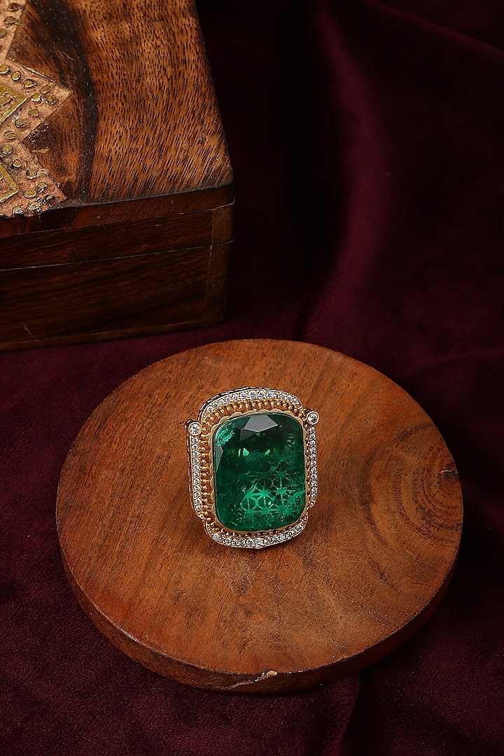 Gold Finish Emerald Ring by Ruby Raang at Pernia's Pop Up Shop