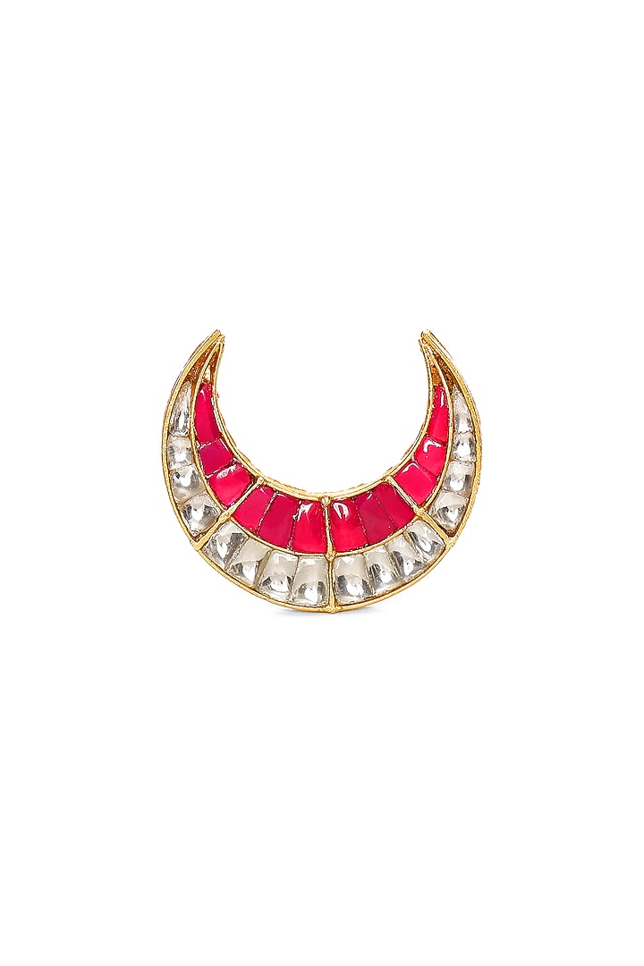 Gold Finish Kundan Polki Half Moon Ring by Ruby Raang at Pernia's Pop Up Shop