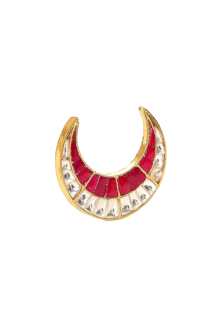 Gold Finish Kundan Polki Half Moon Ring by Ruby Raang at Pernia's Pop Up Shop