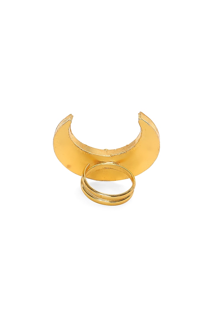 Gold Finish Kundan Polki Half Moon Ring by Ruby Raang at Pernia's Pop Up Shop