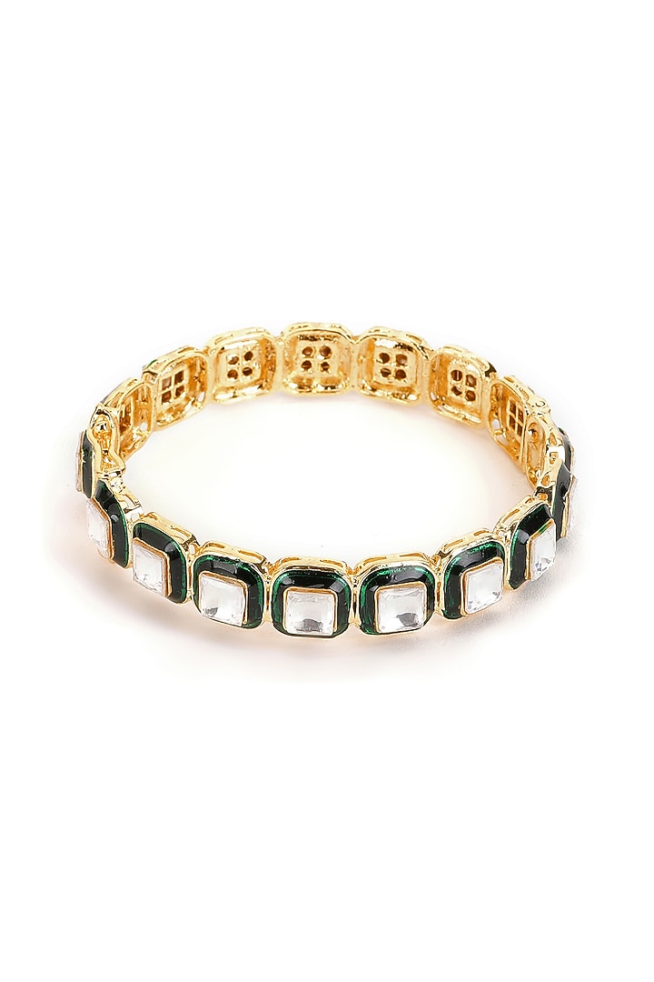 Gold Finish Kundan Polki Meenakari Bangle by Ruby Raang at Pernia's Pop Up Shop