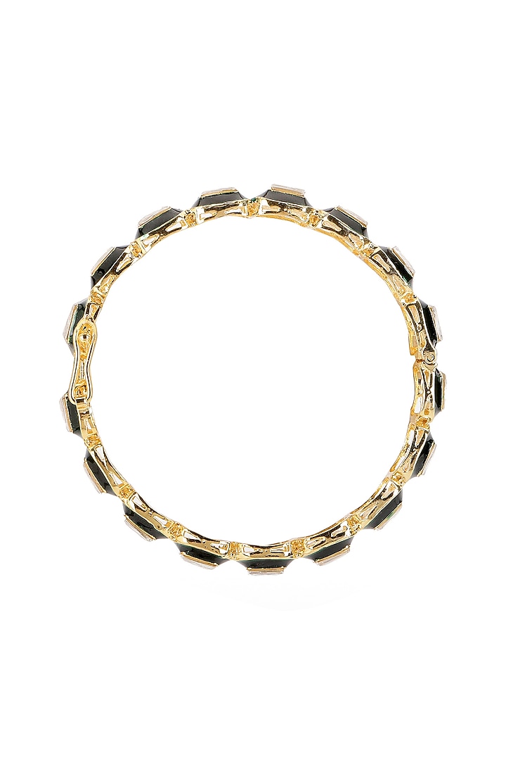 Gold Finish Kundan Polki Meenakari Bangle by Ruby Raang at Pernia's Pop Up Shop
