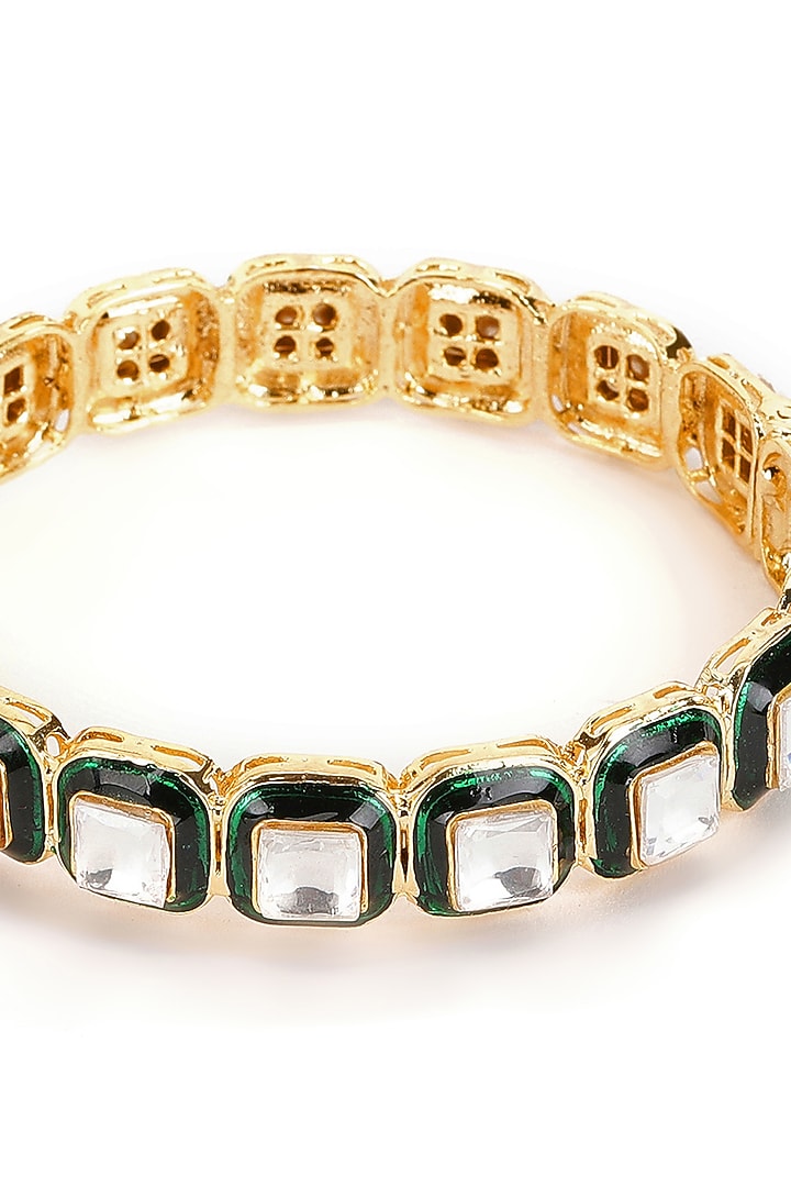 Gold Finish Kundan Polki Meenakari Bangle by Ruby Raang at Pernia's Pop Up Shop