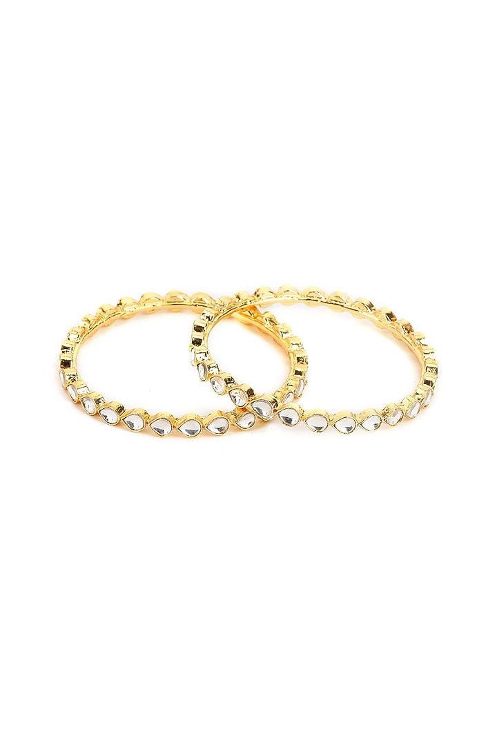 Gold Finish Kundan Polki Bangles (Set Of 2) by Ruby Raang at Pernia's Pop Up Shop