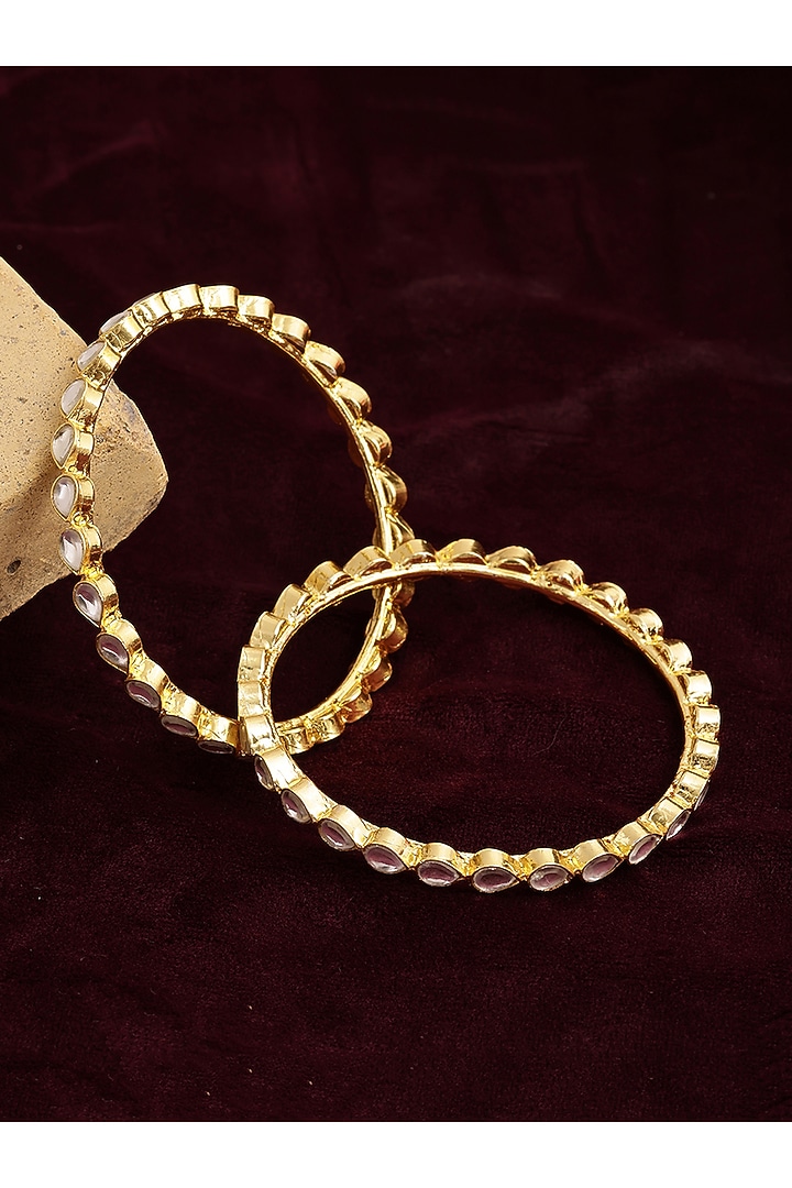 Gold Finish Kundan Polki Bangles (Set Of 2) by Ruby Raang at Pernia's Pop Up Shop