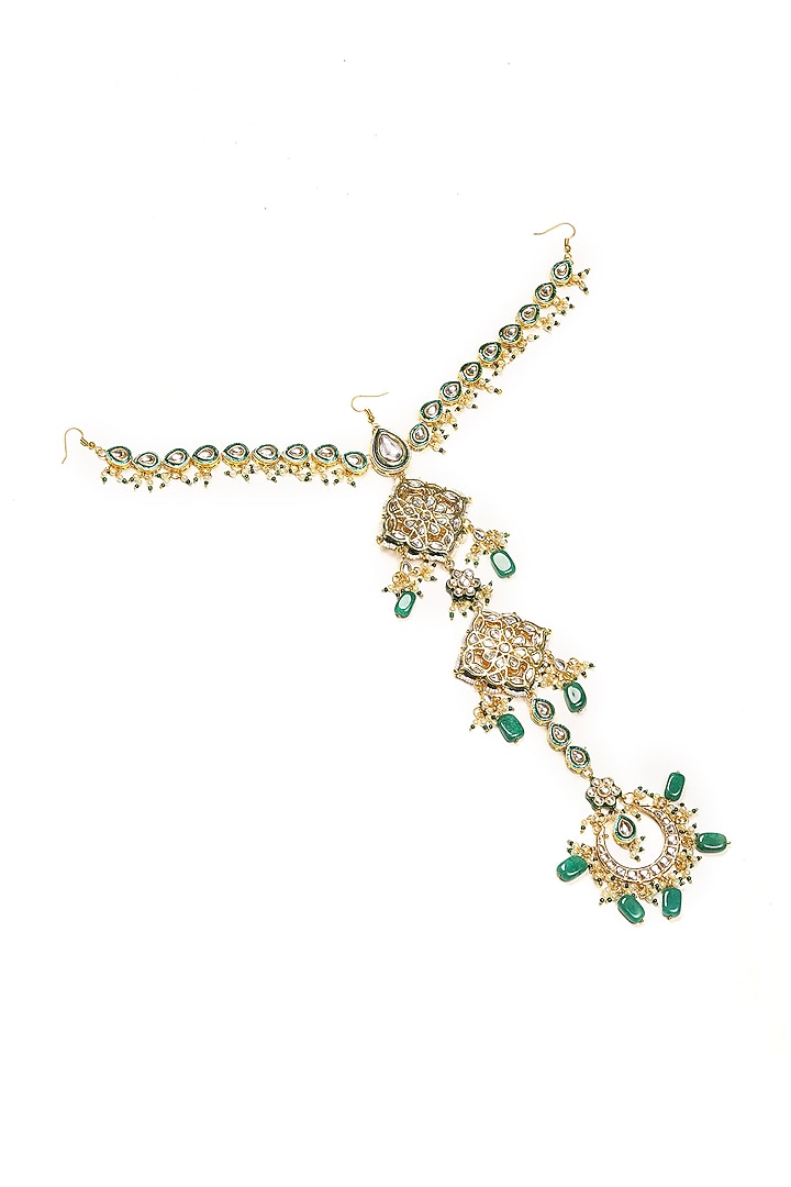 Gold Finish Kundan Polki & Stone Hair Braid by Ruby Raang at Pernia's Pop Up Shop