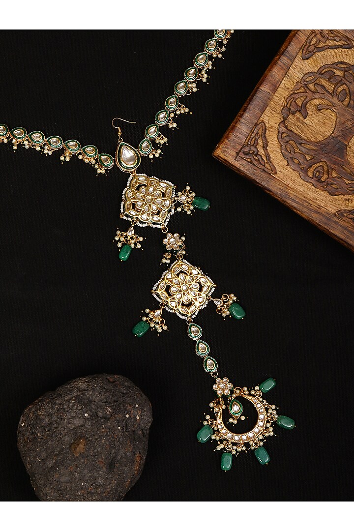 Gold Finish Kundan Polki & Stone Hair Braid by Ruby Raang at Pernia's Pop Up Shop