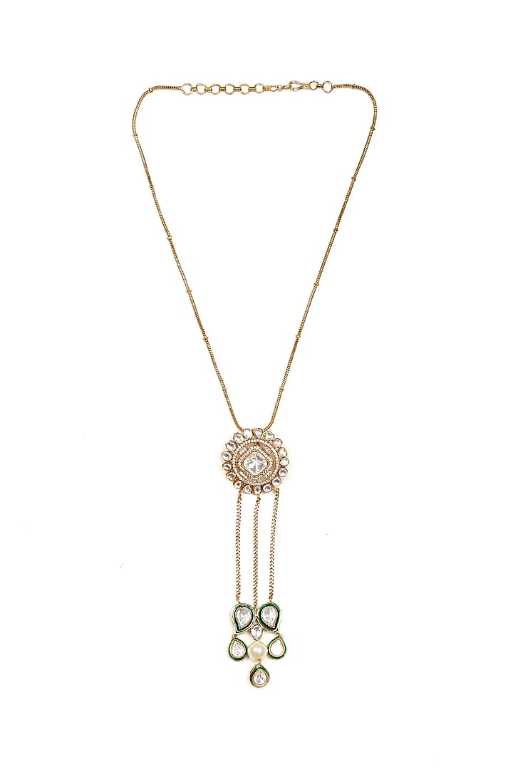Gold Finish Kundan Polki Long Necklace by Ruby Raang at Pernia's Pop Up Shop