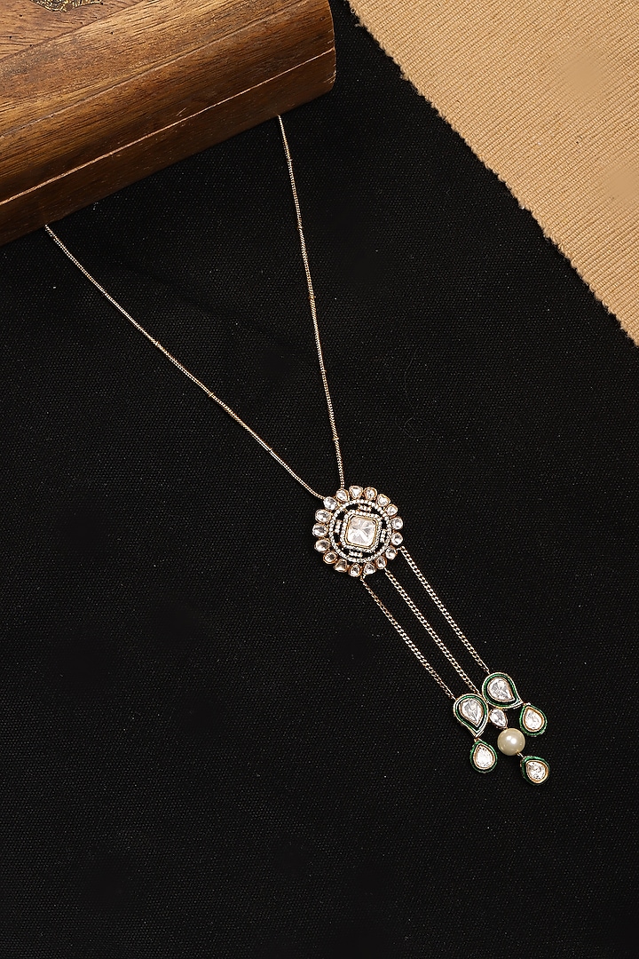 Gold Finish Kundan Polki Long Necklace by Ruby Raang at Pernia's Pop Up Shop