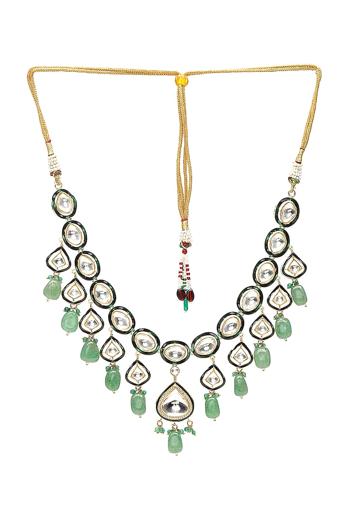 Gold Finish Kundan Polki & Stone Meenakari Necklace by Ruby Raang at Pernia's Pop Up Shop