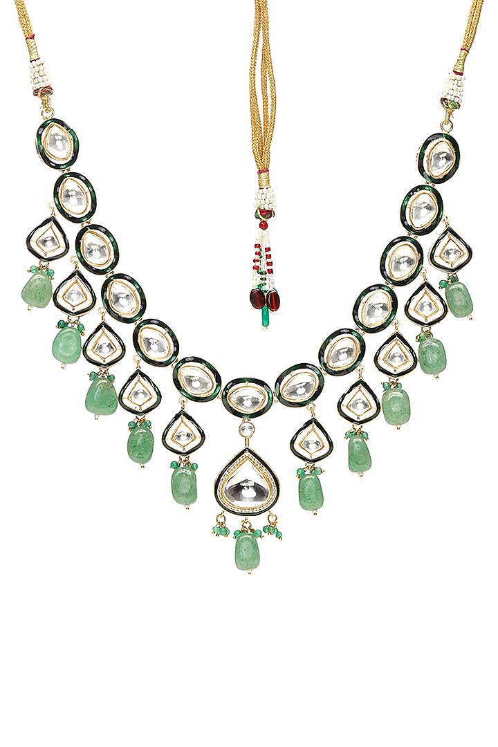 Gold Finish Kundan Polki & Stone Meenakari Necklace by Ruby Raang at Pernia's Pop Up Shop