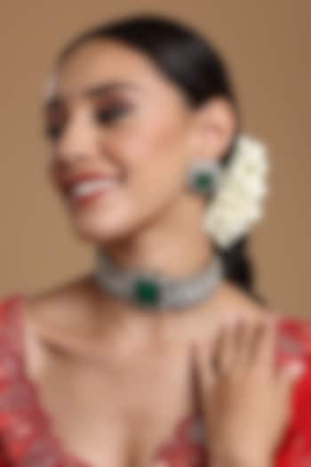 Gold Finish Emerald Stone & Moissanite Choker Necklace Set by Ruby Raang at Pernia's Pop Up Shop