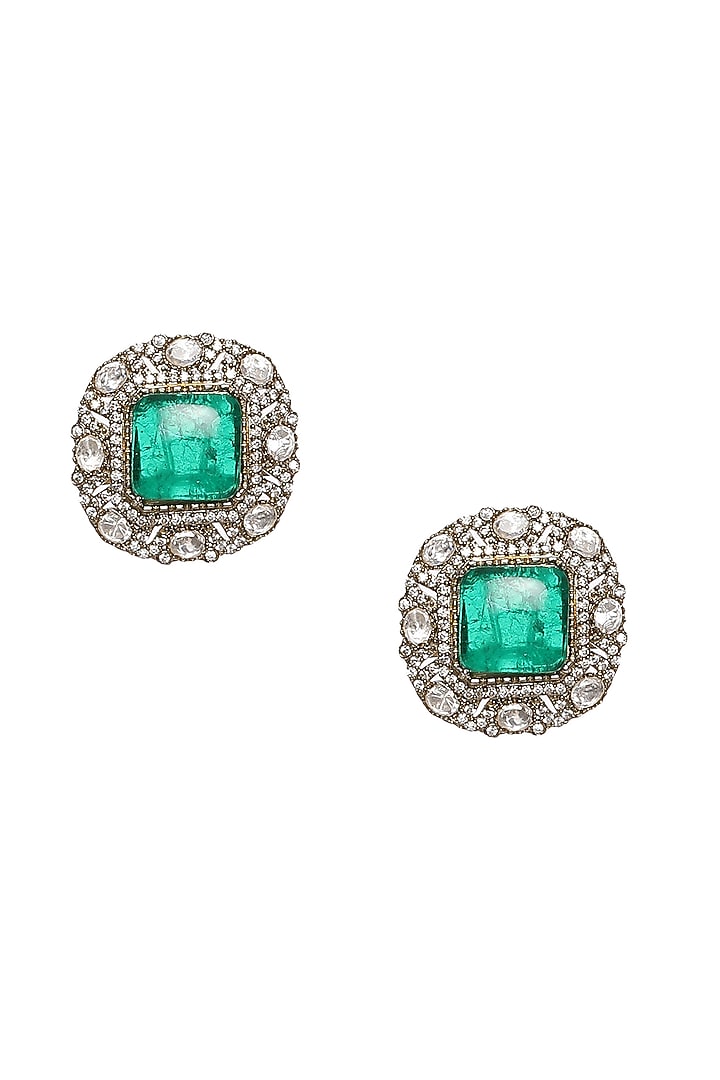 Gold Finish Emerald Stone & Moissanite Choker Necklace Set by Ruby Raang at Pernia's Pop Up Shop