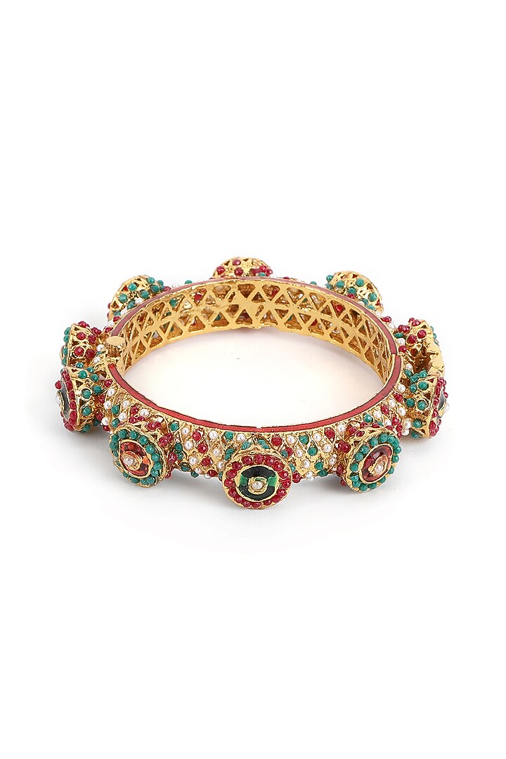 Gold Finish Multi-Colored Kundan Polki Bangles (Set Of 2) by Ruby Raang at Pernia's Pop Up Shop