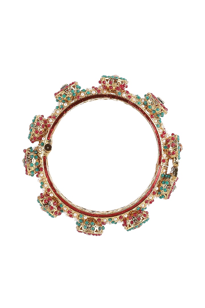 Gold Finish Multi-Colored Kundan Polki Bangles (Set Of 2) by Ruby Raang at Pernia's Pop Up Shop