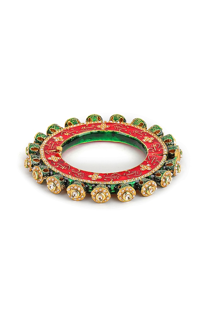 Gold Finish Multi-Colored Kundan Polki Bangles (Set Of 2) by Ruby Raang at Pernia's Pop Up Shop