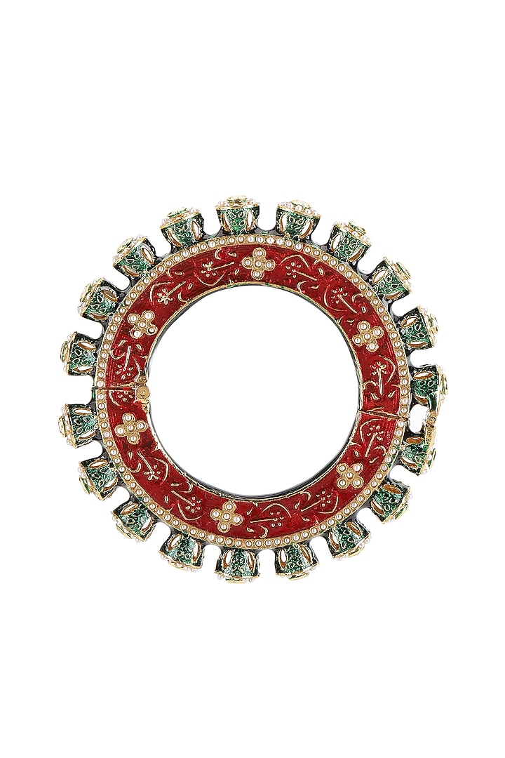 Gold Finish Multi-Colored Kundan Polki Bangles (Set Of 2) by Ruby Raang at Pernia's Pop Up Shop