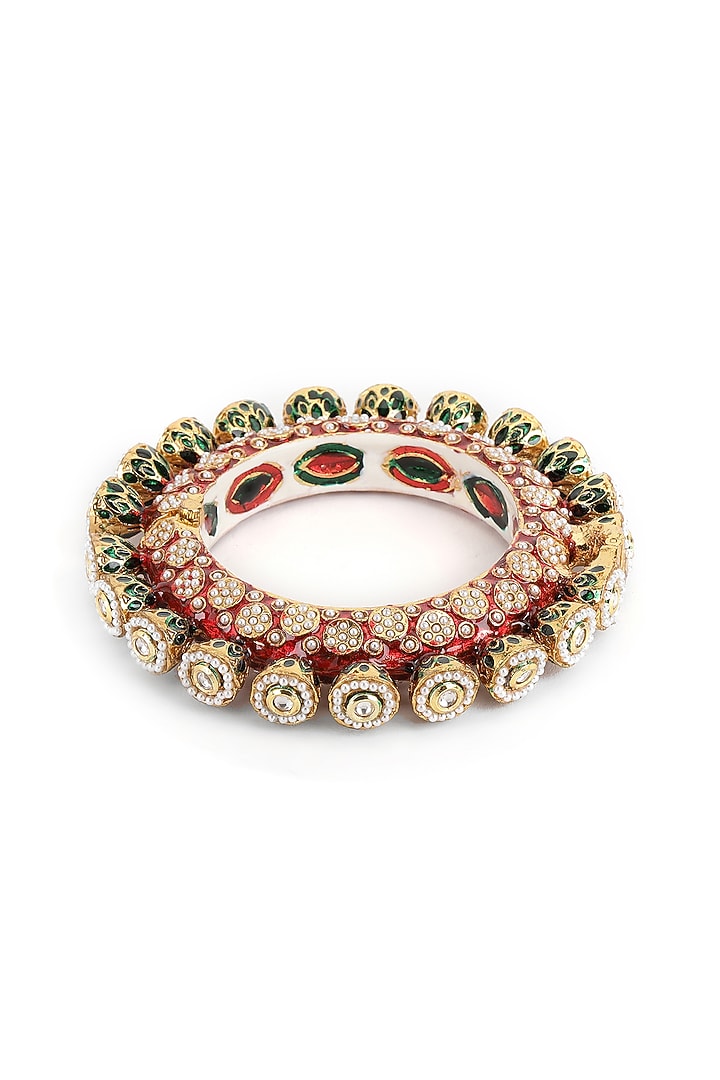 Gold Finish Multi-Colored Kundan Polki Bangles (Set Of 2) by Ruby Raang at Pernia's Pop Up Shop