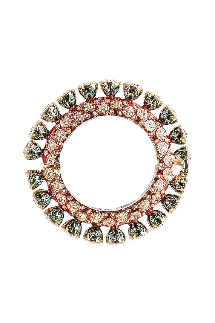 Gold Finish Multi-Colored Kundan Polki Bangles (Set Of 2) by Ruby Raang at Pernia's Pop Up Shop