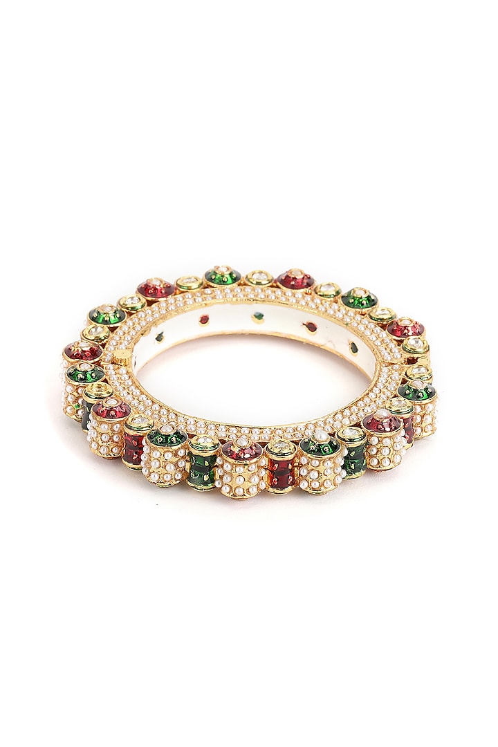 Gold Finish Multi-Colored Kundan Polki Bangles (Set Of 2) by Ruby Raang at Pernia's Pop Up Shop