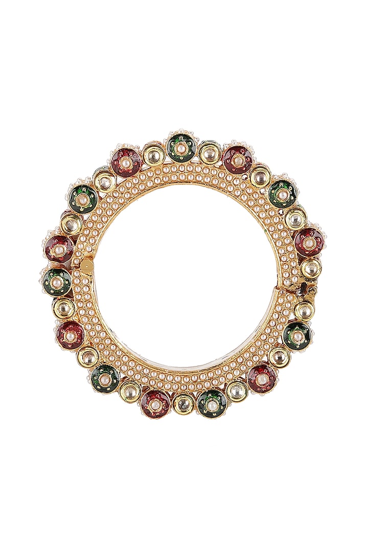 Gold Finish Multi-Colored Kundan Polki Bangles (Set Of 2) by Ruby Raang at Pernia's Pop Up Shop