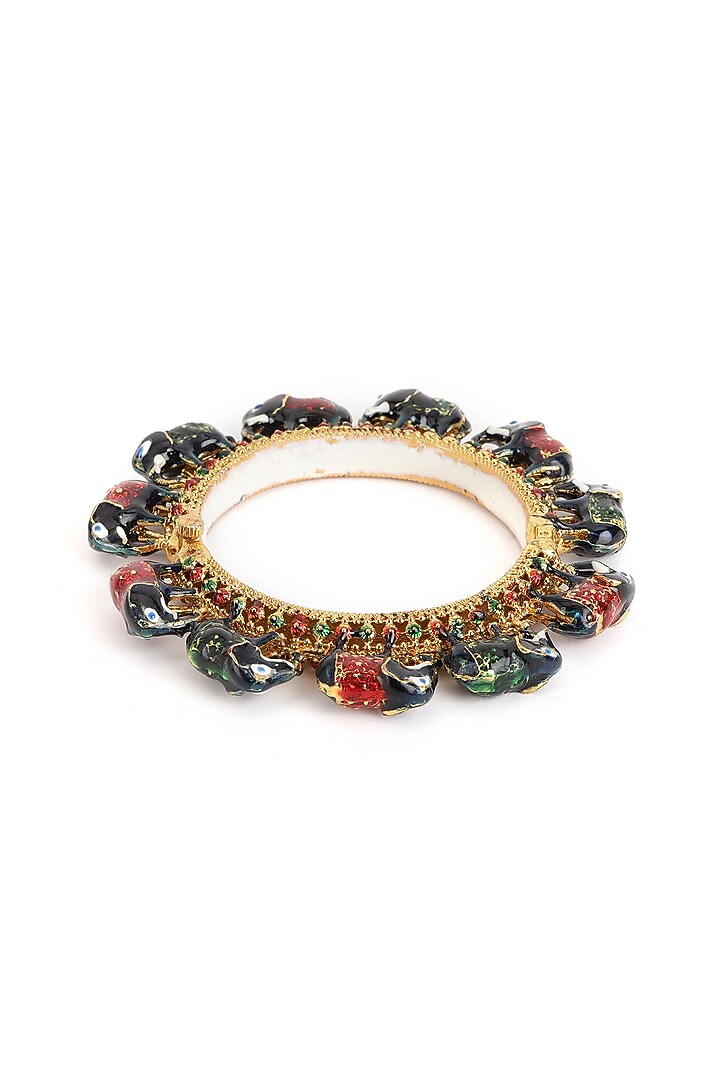 Gold Finish Multi-Colored Kundan Polki Bangles (Set Of 2) by Ruby Raang at Pernia's Pop Up Shop