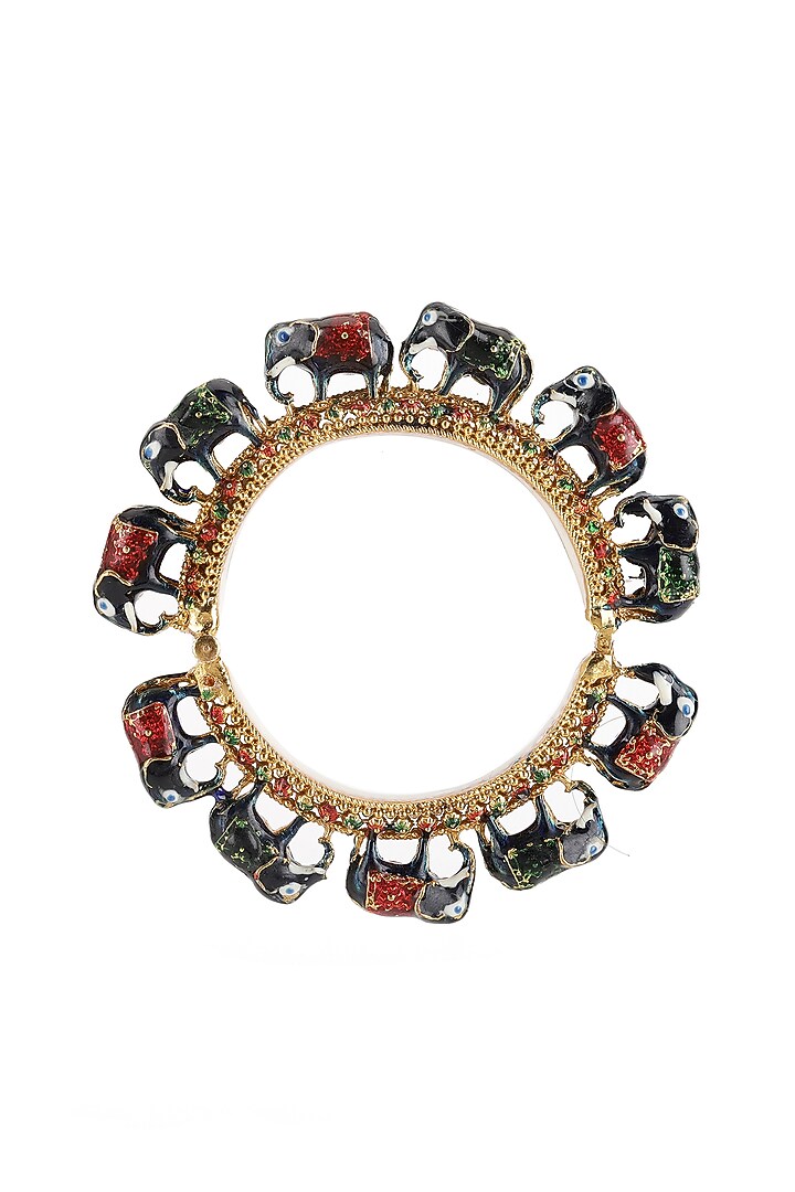 Gold Finish Multi-Colored Kundan Polki Bangles (Set Of 2) by Ruby Raang at Pernia's Pop Up Shop