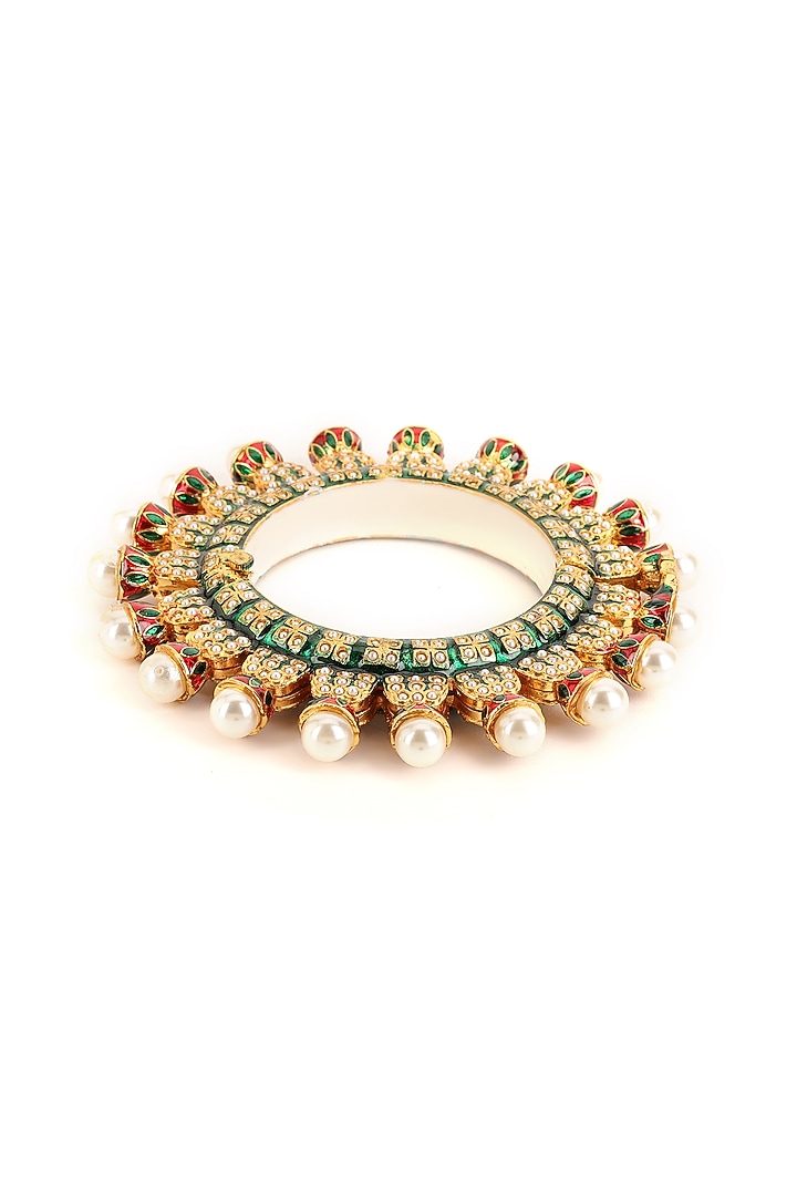 Gold Finish Multi-Colored Kundan Polki Bangles (Set Of 2) by Ruby Raang at Pernia's Pop Up Shop