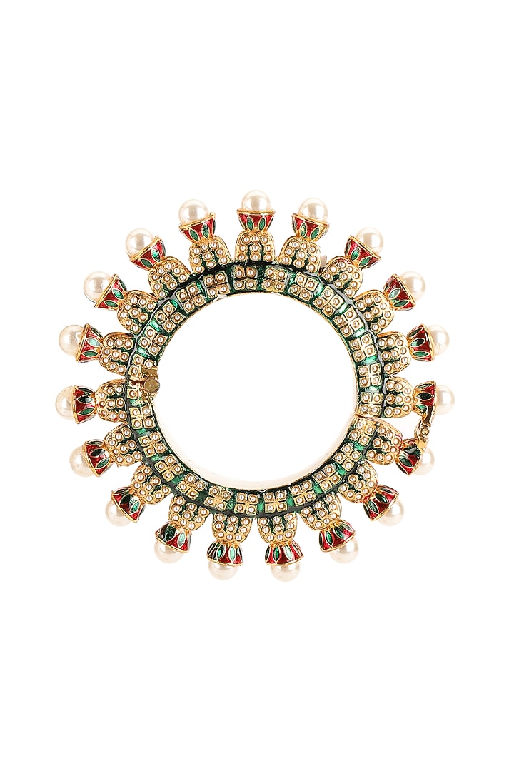 Gold Finish Multi-Colored Kundan Polki Bangles (Set Of 2) by Ruby Raang at Pernia's Pop Up Shop